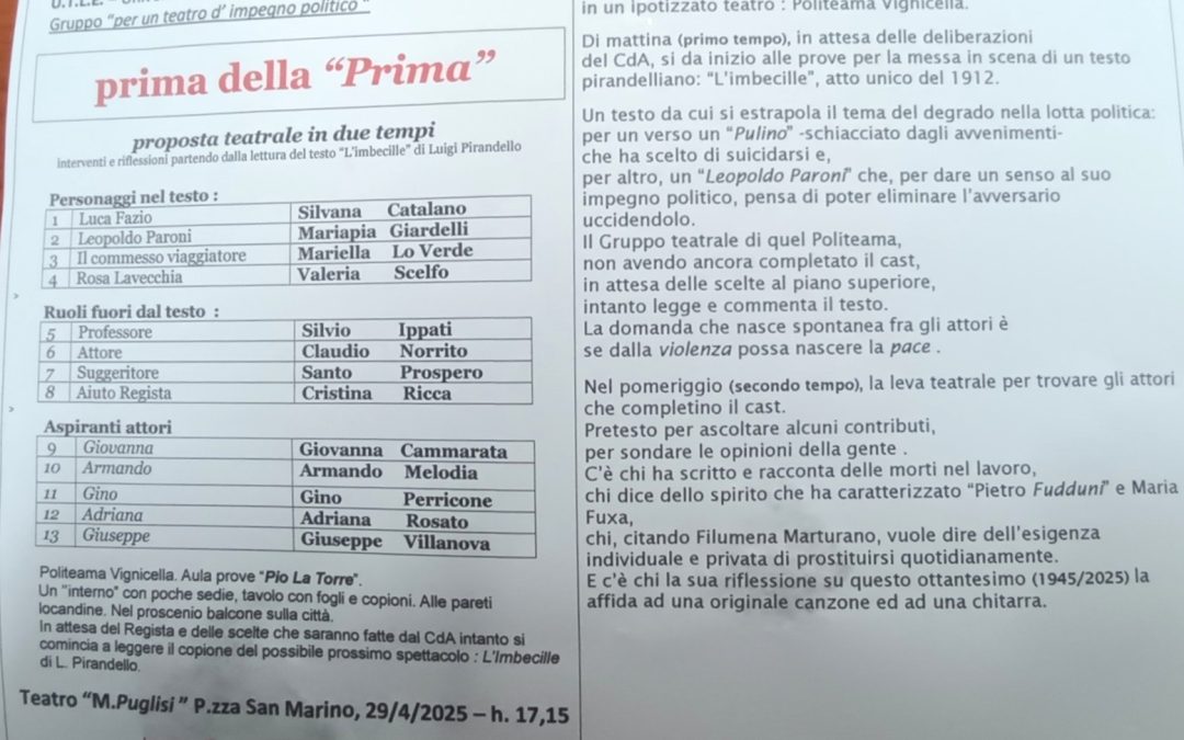 Martedì 29 aprile  ore 17.15 “prima della PRIMA”